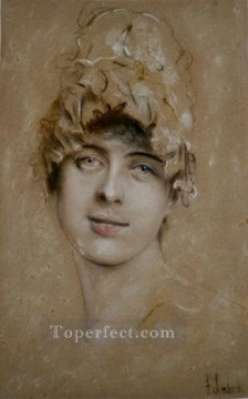 Franz von Lenbach Painting - Retrato de una joven Franz von Lenbach